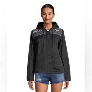New Roxy women's black jacket hoodie boho style size M-L windbreaker
